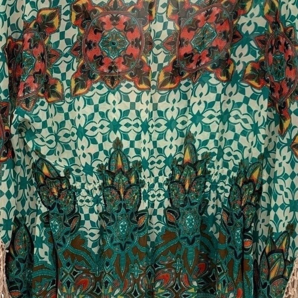 Flying Tomato Boho Fringe Poncho Top Large Festival Kimono - Picture 6 of 7